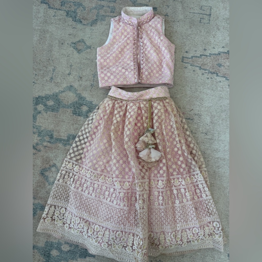 Pink and Gold Little Girls Indian Lengha